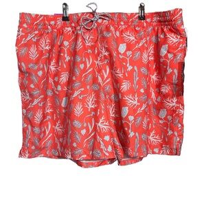 Goodfellow Co Swim Trunks Swimsuit Coral Leaf Plant Print Mens XXL Red Grey NWT
